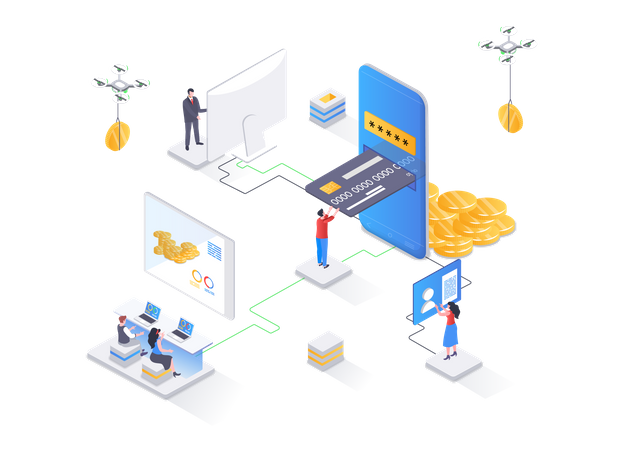 Smart finance app, money transactions and payments  Illustration