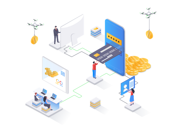 Smart finance app, money transactions and payments  イラスト