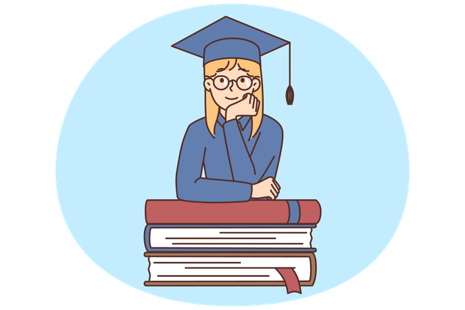 Smart girl with pile of books  Illustration