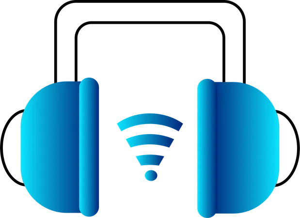 Vibrant Blue Smart Headphone With A Loud Speaker Sound Featuring A Wifi Connectivity Symbolizing Modern Smart Devices Illustration