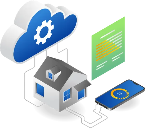 Smart Home With Cloud Server 일러스트레이션