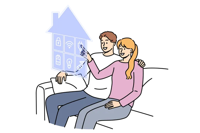Smart home technology helps men and women control iot equipment without leaving couch  Illustration