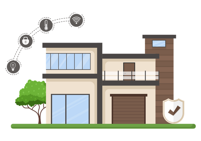 Smart home with smart security technology  Illustration