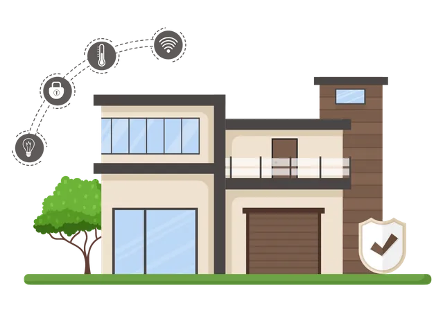 Smart home with smart security technology  Illustration