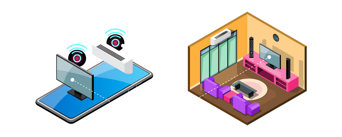 Smart home with smart devices Illustration