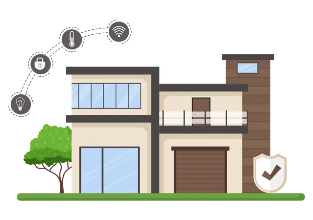 Smart home with smart security technology Illustration