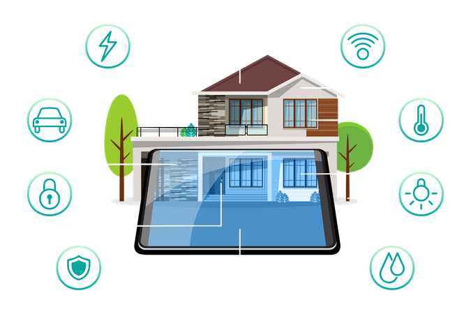 Smart house with smart device Illustration