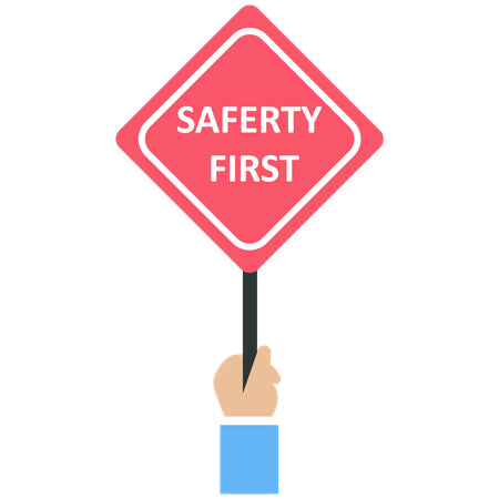 Smart human hand holds a safety first signage  Illustration