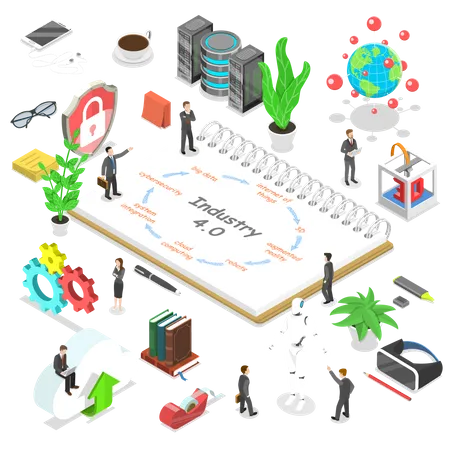 Isometric Flat Vector Concept Of Industry 4 Smart Industrial Revolution Augmented Reality Iot Ai Cloud Computing Illustration