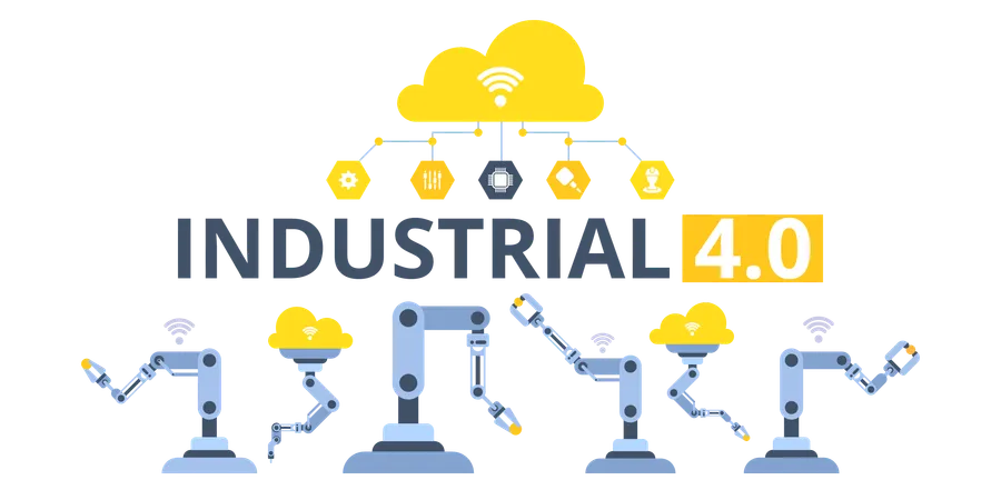 Infographics Smart Industry 4 0 Artificial Intelligence Automation And User Interface Concept Smart Industrial Revolution Automation Robot Assistants Iot Cloud And Bigdata Illustration