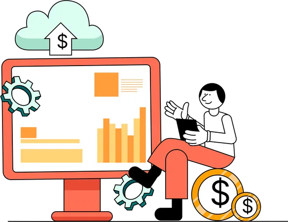 A Businessman Interacts With A Cloud Based Financial Dashboard Emphasizing The Ease Of Managing Finances Digitally Ideal For Presentations Or Websites Focusing On Financial Technology And Smart Investments Illustration