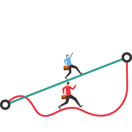 Entrepreneurs Compete With Smart People Walking On Straight Paths And Others On Messy Roads Easy Ways Or Shortcuts To Win Business Success Or Difficult Roads And Obstacles Concept Vector イラスト