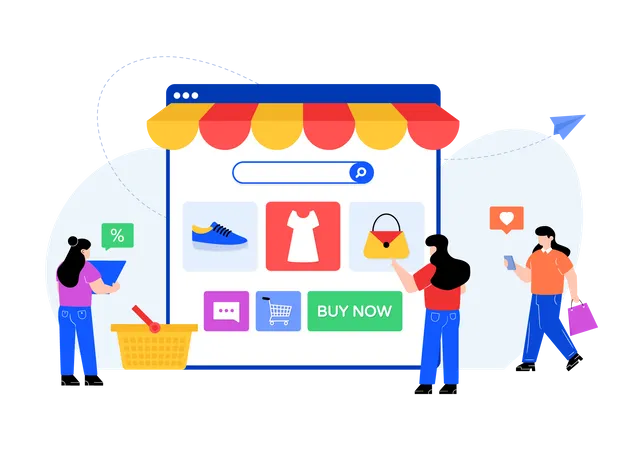 Buying Online Via App Flat Illustration Design Of Smart Shop Illustration