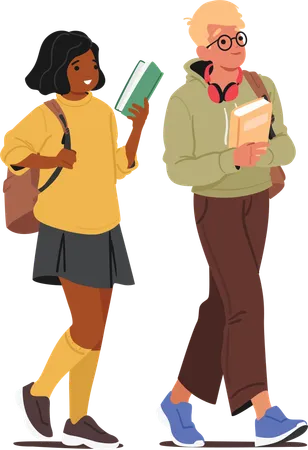 Smart student with backpacks and books going to school  Illustration