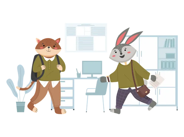 Smart students ready for lesson with books  Illustration