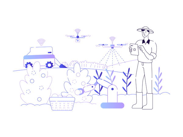 Intelligente Technologie, die der moderne Landwirt nutzt  Illustration