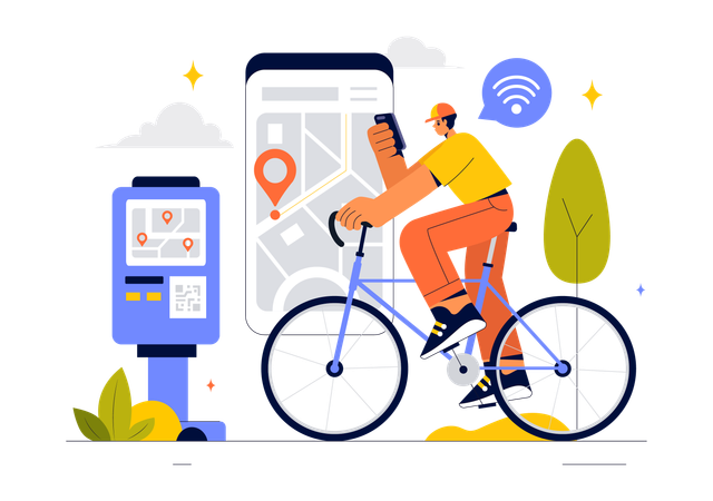 Smart Technology Bike  Illustration