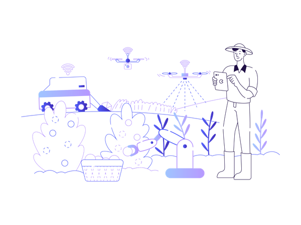 Smart technology using by modern farmer  Illustration