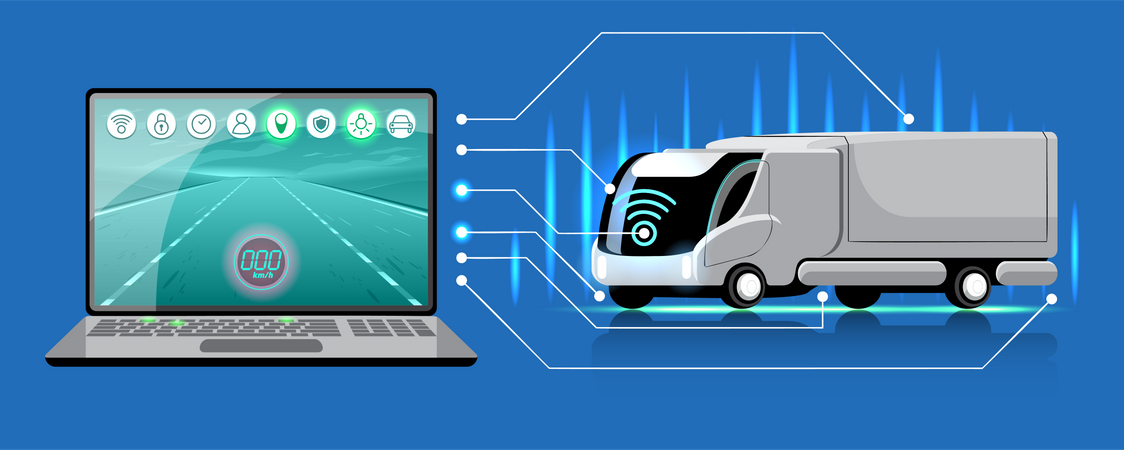 Smart Truck mit Laptop verbunden  Illustration