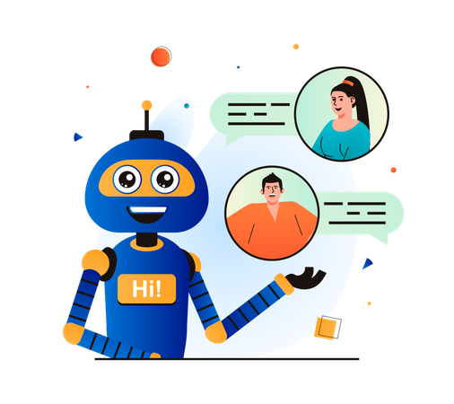 Smart virtual assistant communicating with people  Illustration