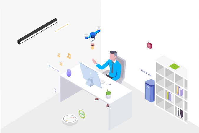Smart working room concept of smart office Illustration