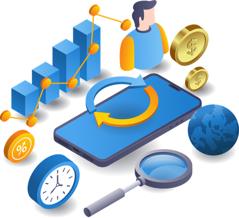 Smartphone analysis of business management developments  Illustration