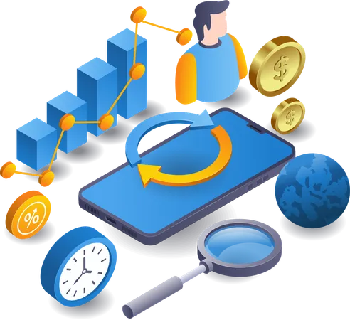 Smartphone analysis of business management developments  Illustration