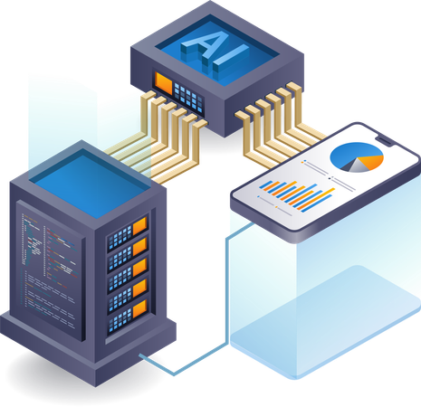 Smartphone analyst programmer artificial intelligence cloud server  Illustration