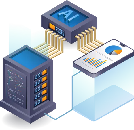 Analyste de smartphone programmeur serveur cloud d'intelligence artificielle  Illustration