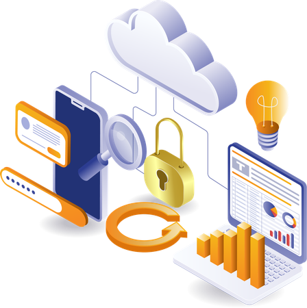 Smartphone and computer network analyst cloud server technology  Illustration