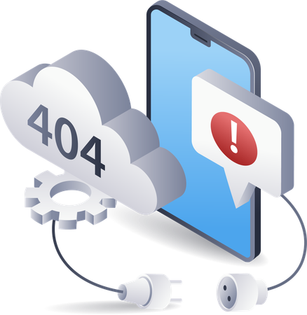 Smartphone application server system error 404  Illustration