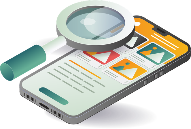 Smartphone application with magnifying glass  Illustration