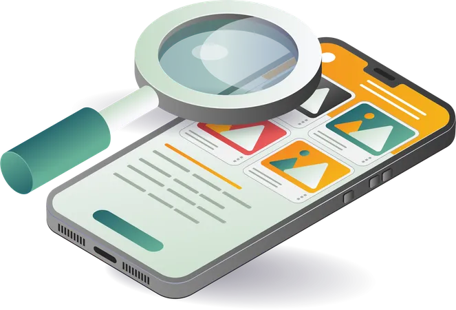 Smartphone application with magnifying glass  Illustration