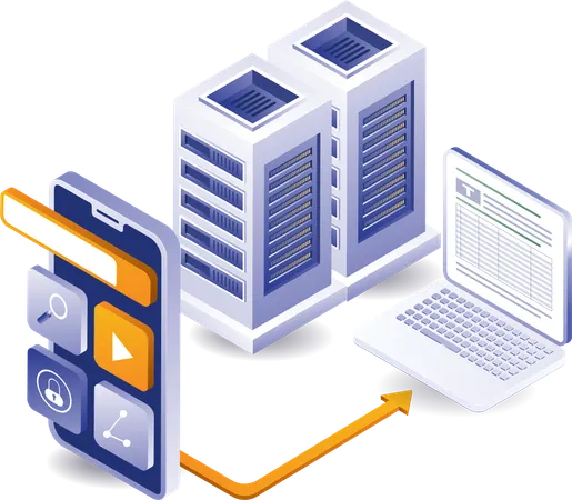 サーバーデータ付きスマートフォンアプリケーション  イラスト