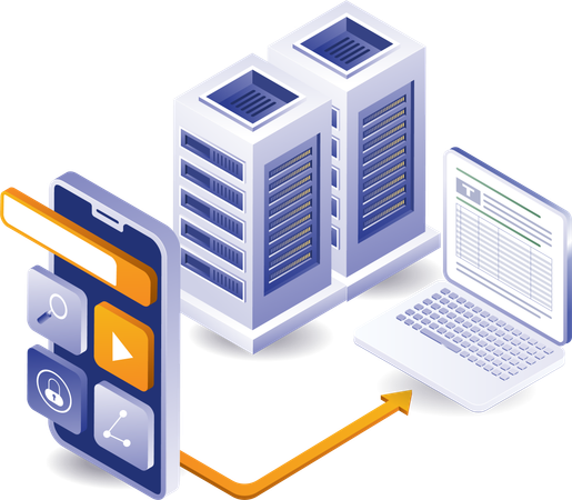 Smartphone application with server data  Illustration