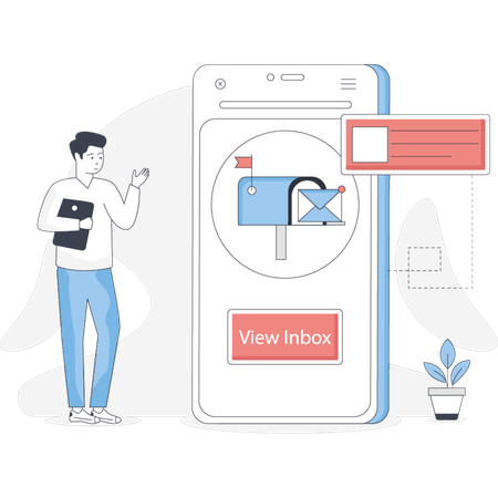 Smartphone, auf dem eine E-Mail-Marketingkampagne mit lebendigen Grafiken und ansprechenden Inhalten für mobile Benutzer angezeigt wird  Illustration