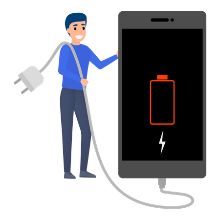 Smartphone avec indicateur de batterie faible  Illustration