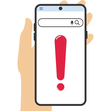 Smartphone avec un point d'exclamation dans la main  Illustration