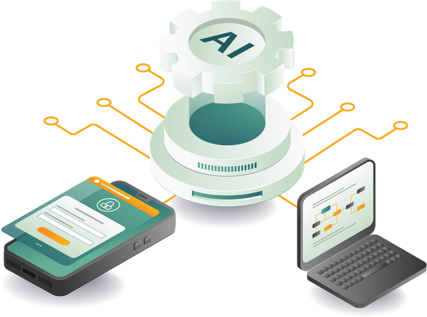 Tecnología de inteligencia artificial de computadoras de teléfonos inteligentes  Ilustración