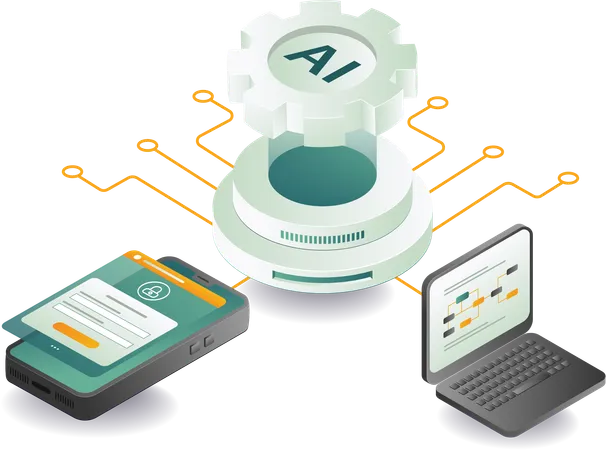 Tecnología de inteligencia artificial de computadoras de teléfonos inteligentes  Ilustración