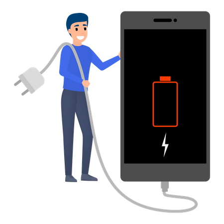 Smartphone con indicador de batería baja  Ilustración