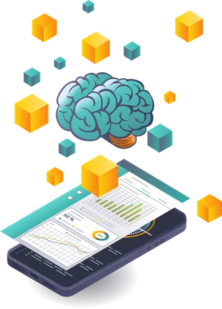 AI 블록체인 기술을 활용한 스마트폰 데이터 분석  일러스트레이션