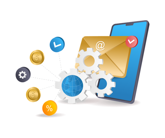 Smartphone email application network  Illustration