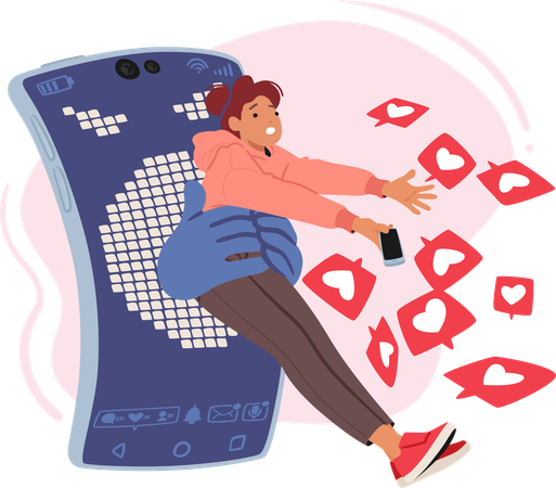 Smartphone Holds Woman  Illustration