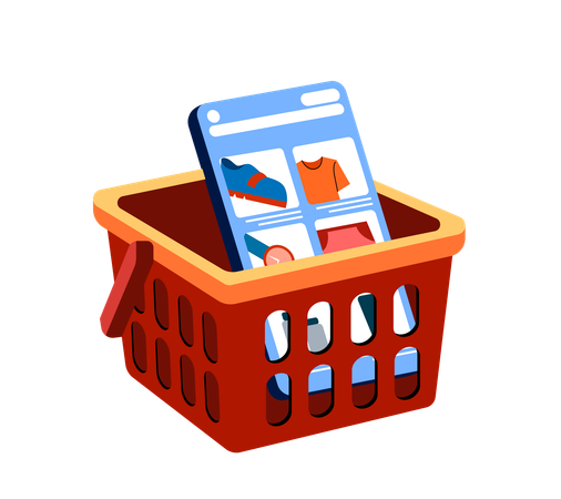 Smartphone in Shopping Basket  Illustration