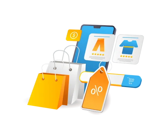 Smartphone online shopping application  Illustration