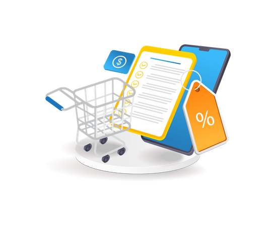 Smartphone online shopping cart checklist  Illustration