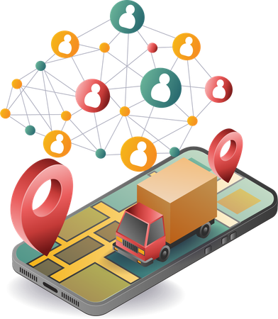 Smartphone package delivery map application  Illustration