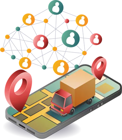 Smartphone package delivery map application  Illustration