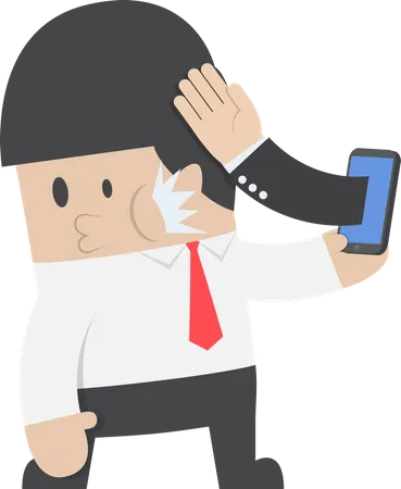 Smartphone slapped businessman face due to addiction Illustration